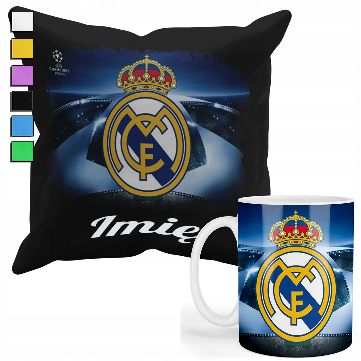 ZESTAW KUBEK + POSZEWKA Z NADRUKIEM-DLA FANA KLUBY REAL MADRYT +IMIĘ