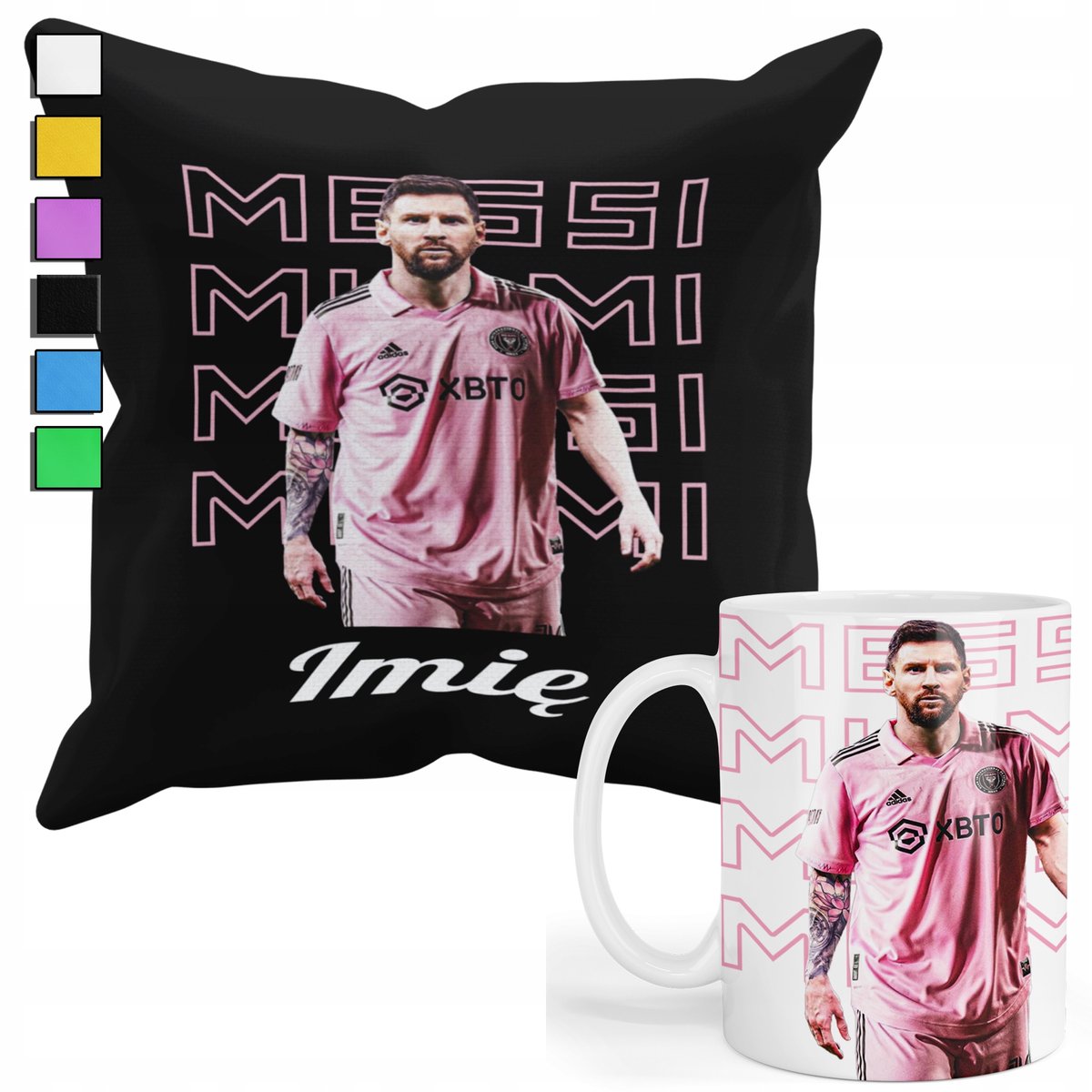ZESTAW KUBEK + POSZEWKA Z NADRUKIEM-DLA FANA LIONEL MESSI ARGENTYNA +IMIĘ