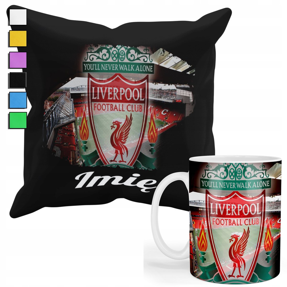 ZESTAW KUBEK + PODUSZKA Z POSZEWKĄ- PREZENT DLA FANATYKA LIVERPOOL + IMIĘ