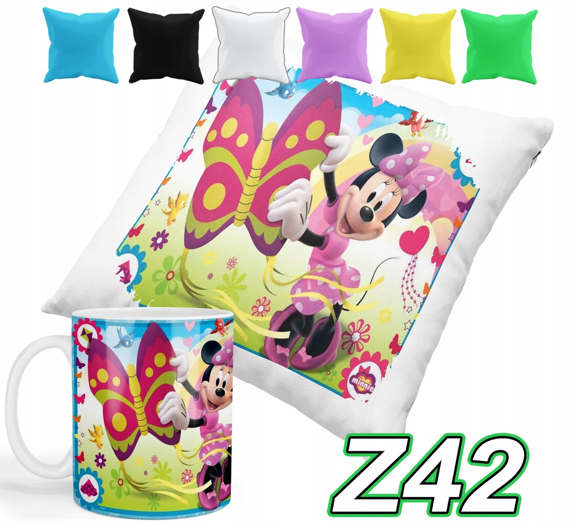 ZESTAW KUBEK + POSZEWKA Z PODUSZKĄ MYSZKA MIKI MINI + IMIĘ