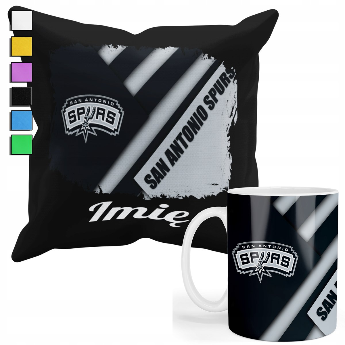 ZESTAW KUBEK + POSZEWKA Z NADRUKIEM-DLA FANA NBA SAN ANTONIO SPURS +IMIĘ
