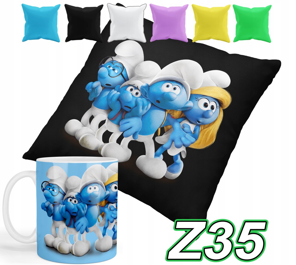 ZESTAW KUBEK + POSZEWKA Z NADRUKIEM SMERFETKA MARUDA OSIŁEK + IMIĘ