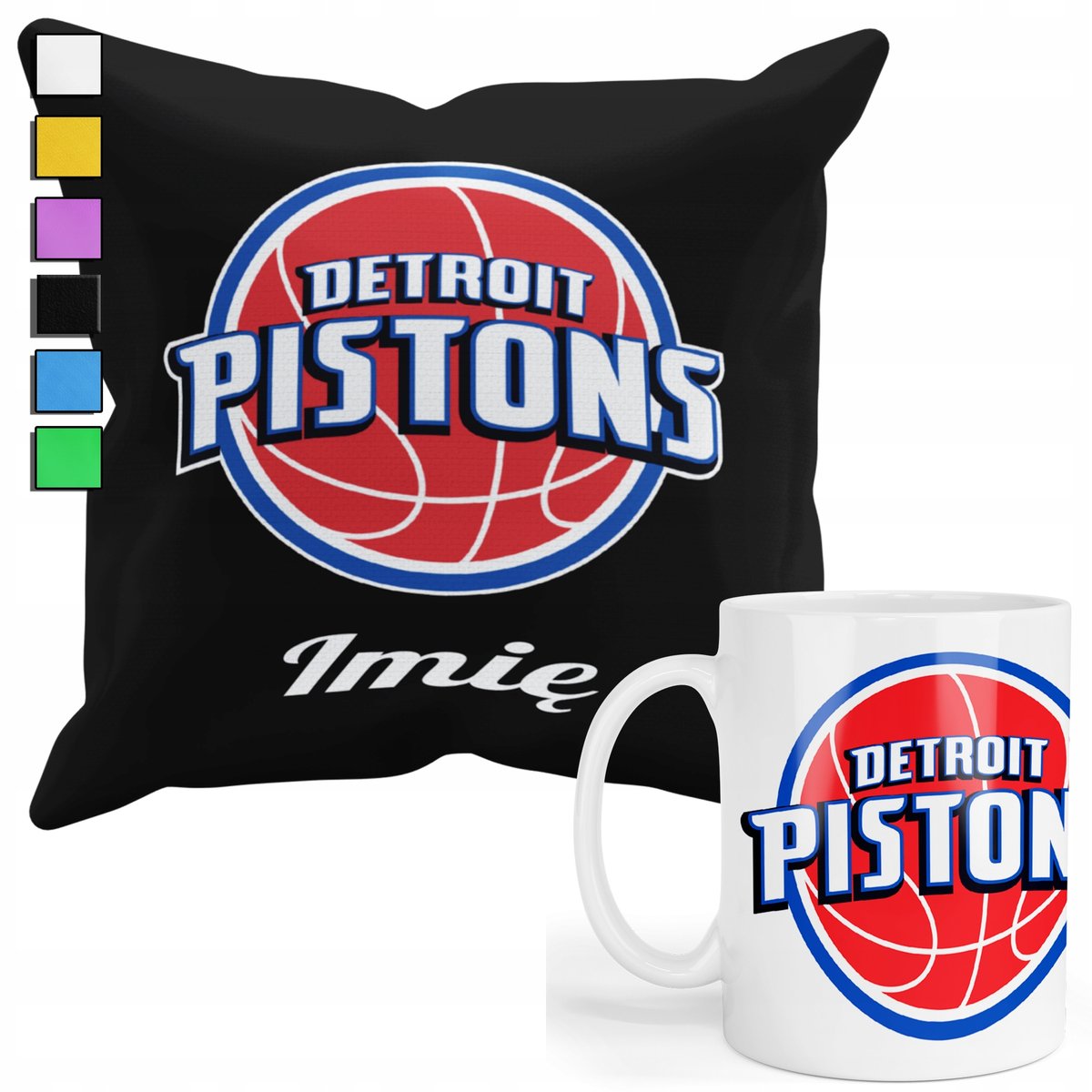 ZESTAW KUBEK + POSZEWKA Z NADRUKIEM-DLA FANA NBA DETROIT PISTONS +IMIĘ