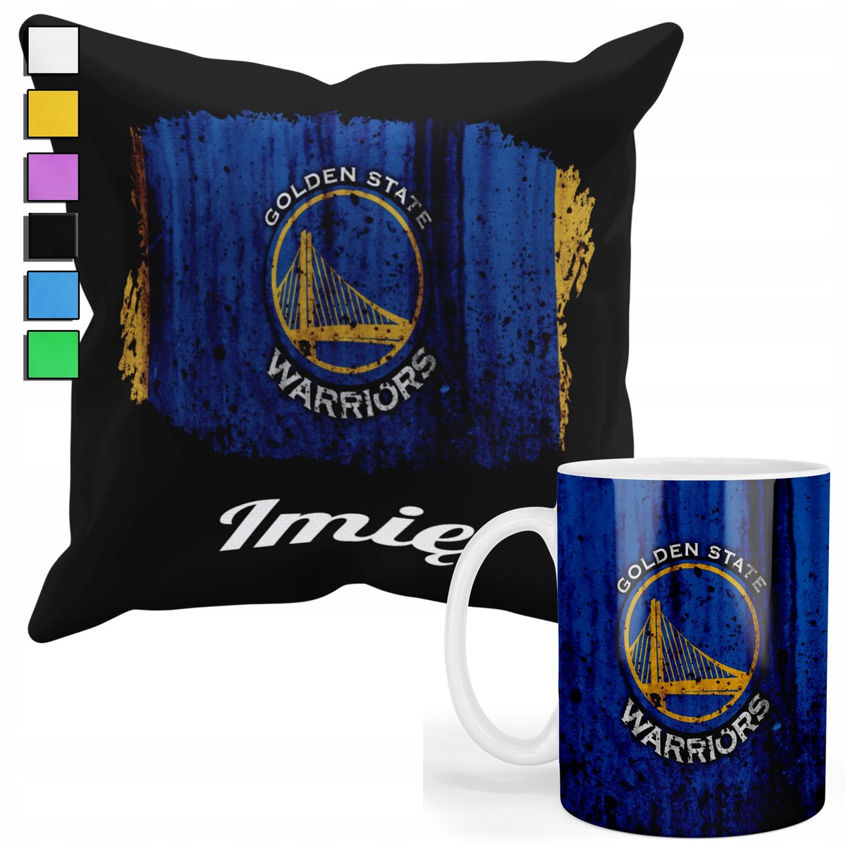 ZESTAW KUBEK + POSZEWKA Z NADRUKIEM-DLA FANA NBA GOLDEN STATE WARRIOR +IMIĘ