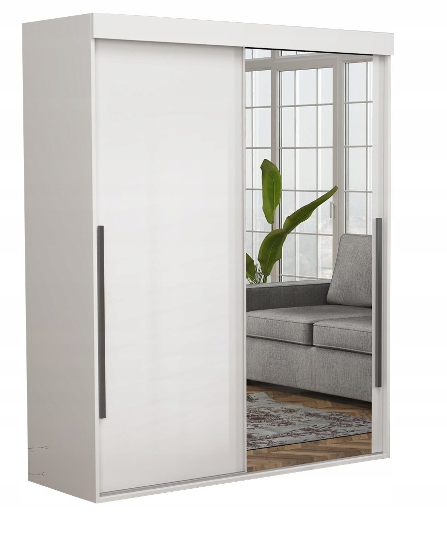 Szafa Do Garderoby ALLAM SLIM Lustro Czarne Uchwyty 130x202x45.5 Biała