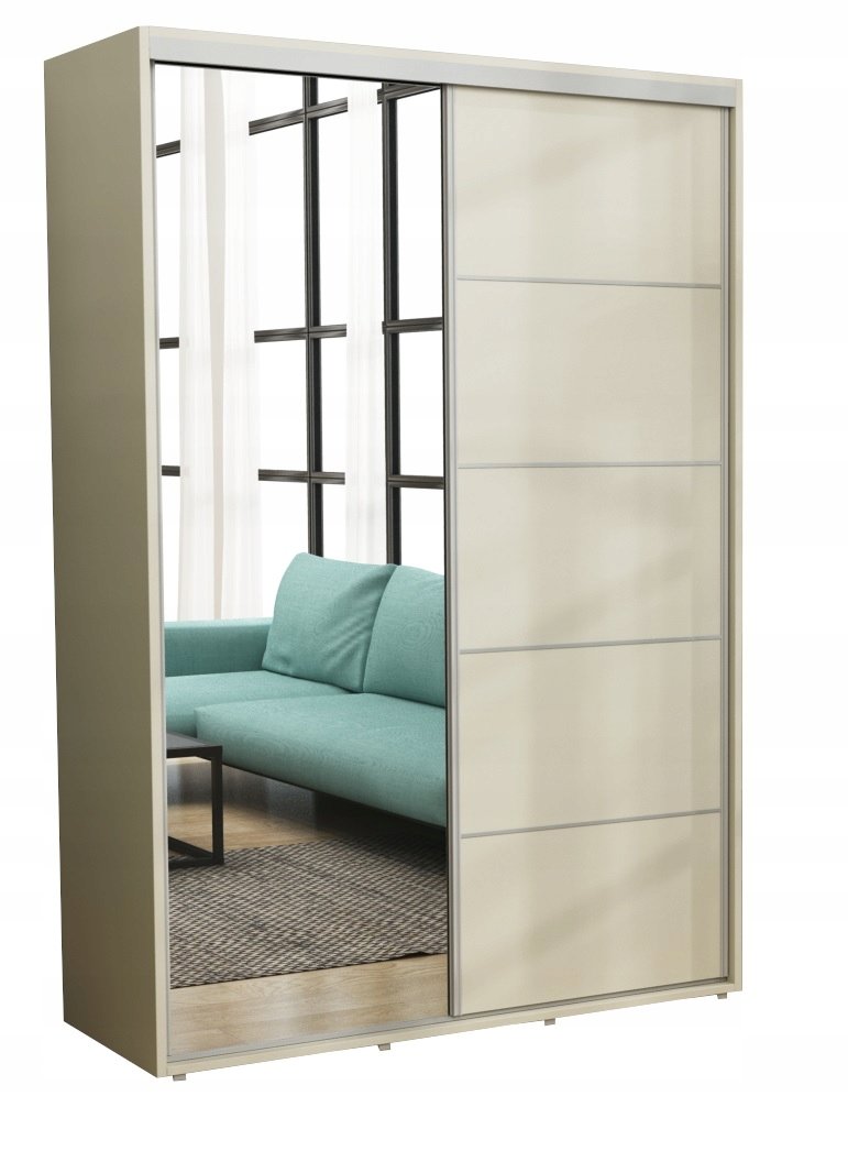 Szafa Przesuwna Iga Paski Alu LUSTRO 120x242 Krem Wyposażenie