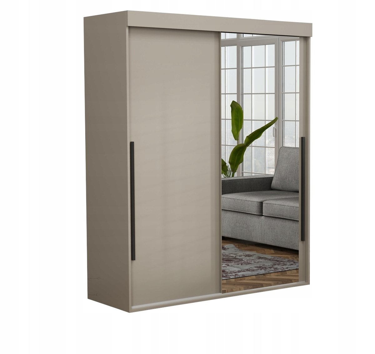 Szafa Do Garderoby ALLAM SLIM Lustro Czarne Uchwyty 130x202x45.5 KASZMIR