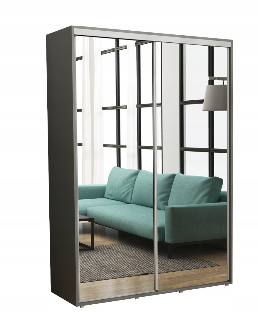 PRZESUWNA SZAFA Z 2 LUSTRAMI KACPER 170x220 ANTRACYT POJEMNA