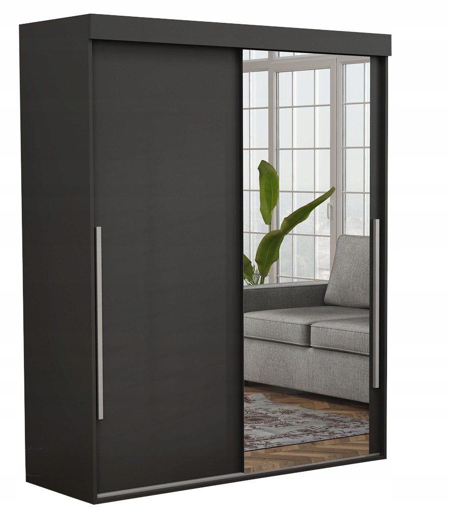 Szafa Przesuwna Do Przedpokoju ALLAM ALU SLIM Lustro 190X202X45.5 Czarna