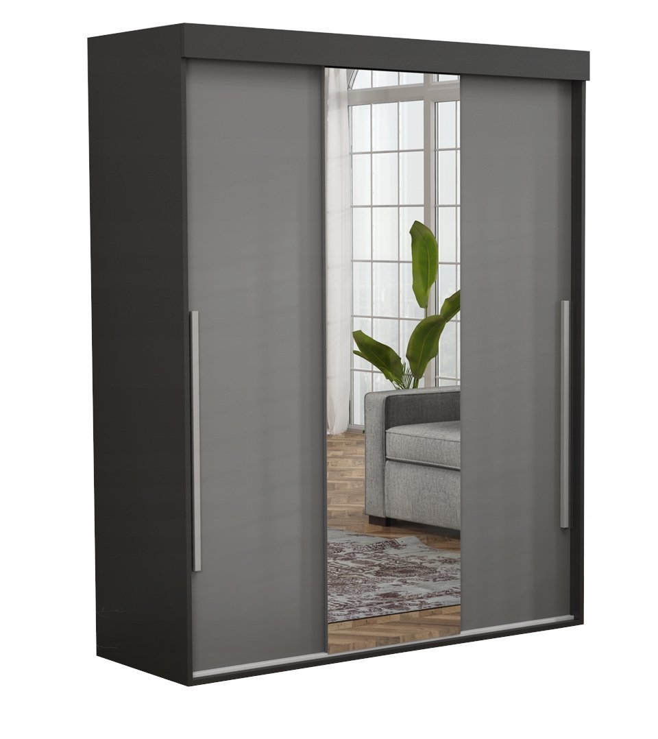 Szafa Przesuwna Na Wymiar ALLAM+ Mix Alu Czarna+Antracyt Lustro 230x202