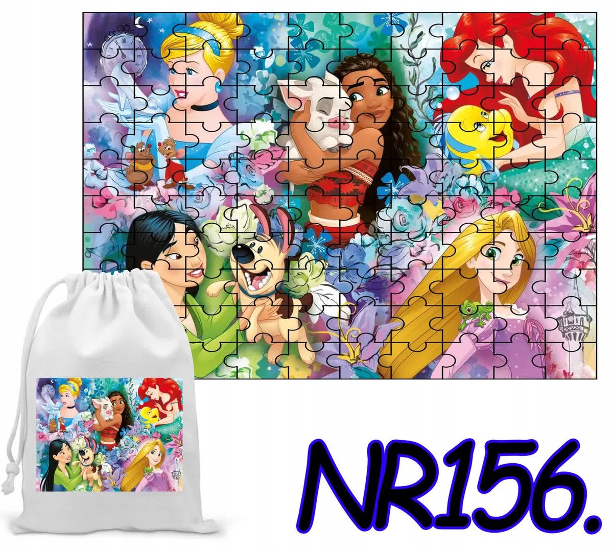 Puzzle 110 El. Układanka Prezent Księżniczki Bajki + Woreczek Z Nadrukiem