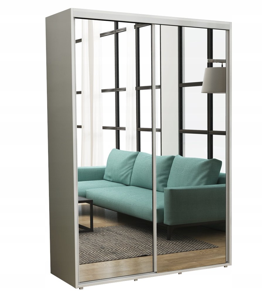 PRZESUWNA SZAFA Z 2 LUSTRAMI DO PRZEDPOKOJU GŁ. 45CM 140x220 BIAŁA
