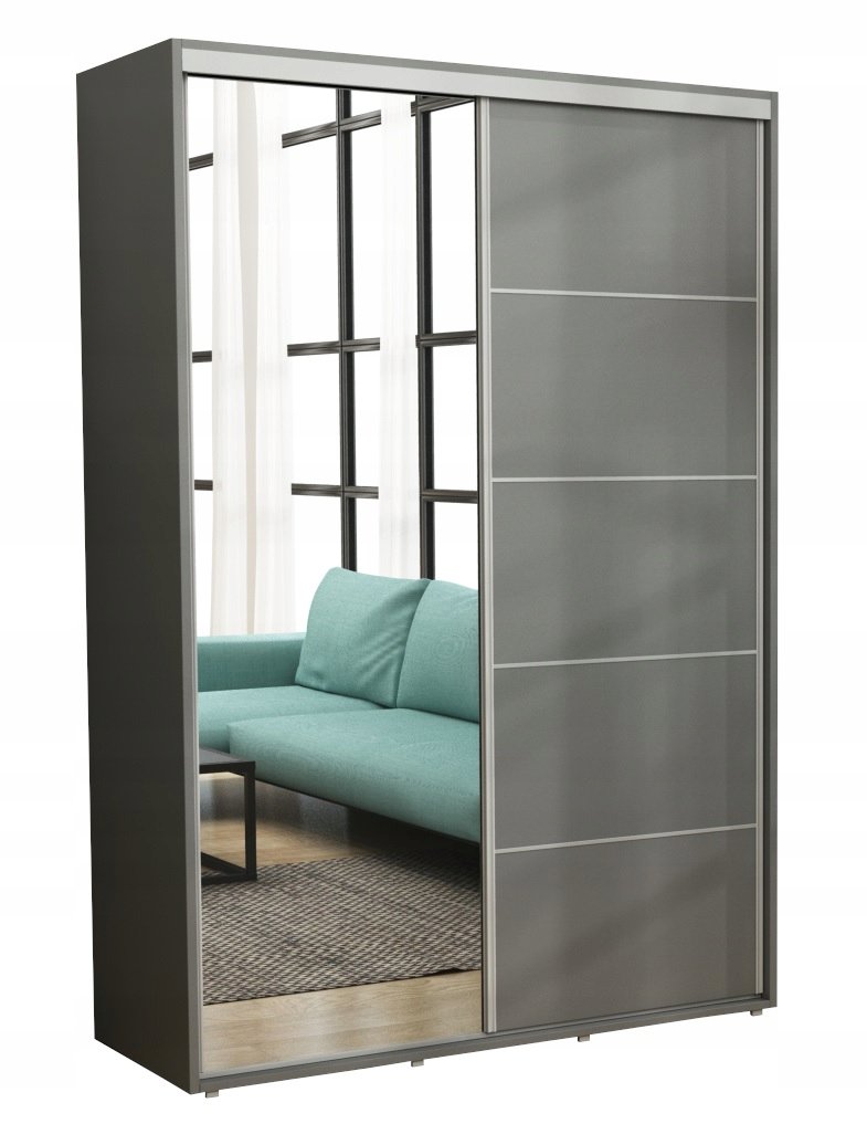 Szafa Przesuwna Iga Paski Alu LUSTRO 190x242 Antracyt / Różne Wymiary