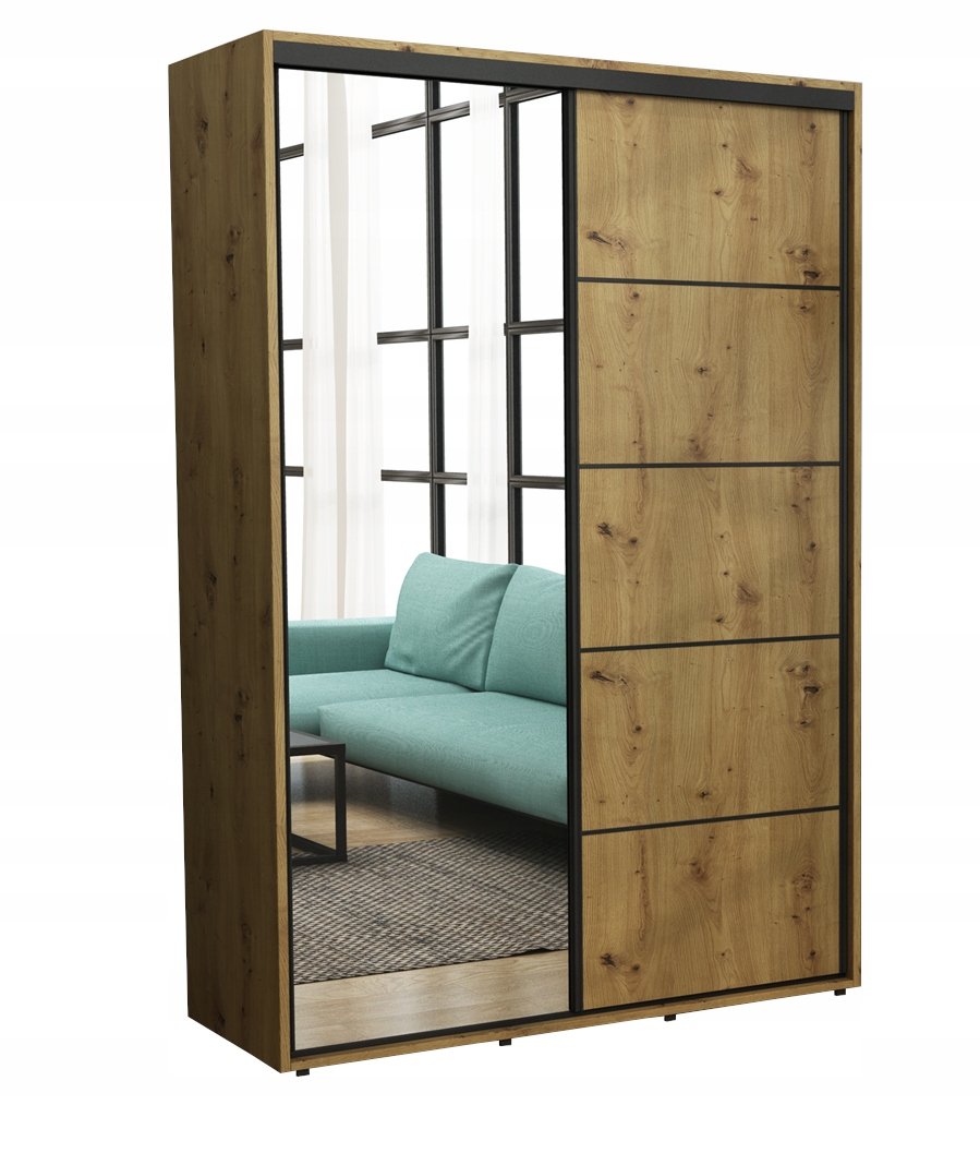 Szafa Przesuwna Iga Paski Czarne Lustro170x242 Artisan /Szafa Ubraniowa