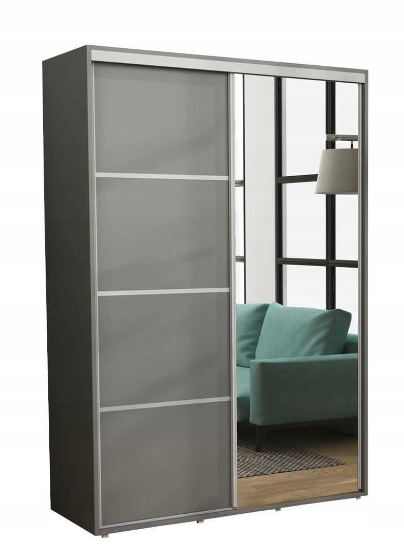 PRZESUWNA SZAFA Z LUSTREM DO PRZEDPOKOJU Z PÓŁKAMI GŁ.45CM 150x220 ANTRACYT