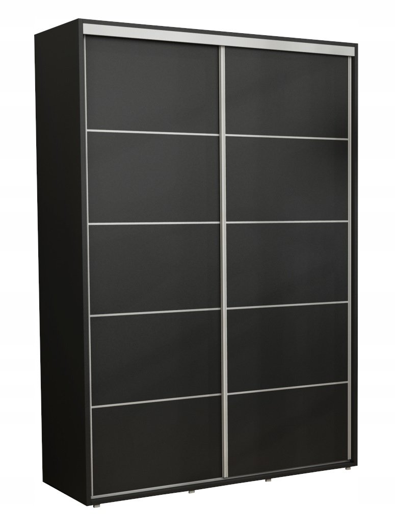 Nowoczesna Szafa Przesuwna Iga Paski Alu 140x242 Czarny Wyposażenie