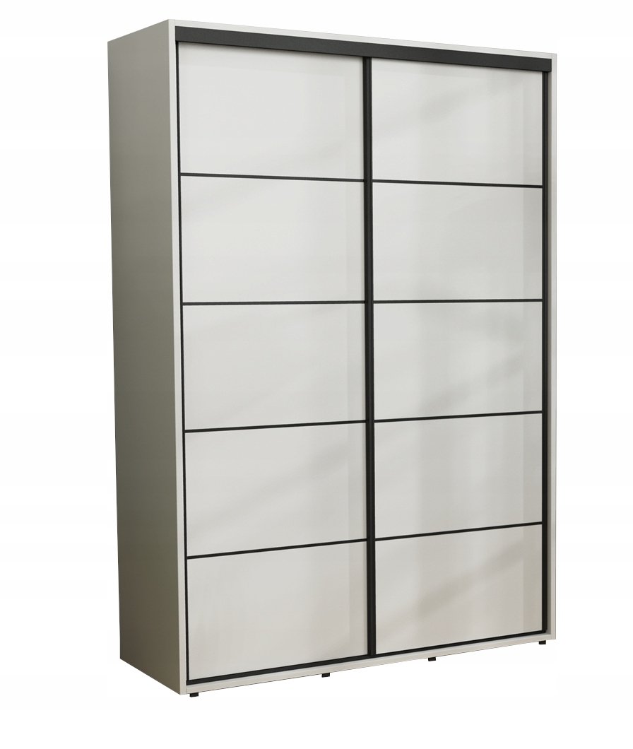 Nowoczesna Szafa Przesuwna Iga Paski Czarne 130x242 Biała Wysoka