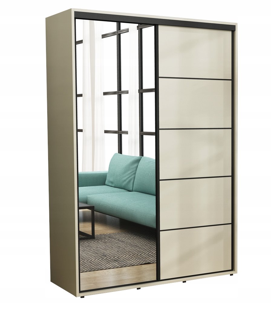 Szafa Przesuwna Iga Paski Czarne LUSTRO 120x242 Krem/ Duża