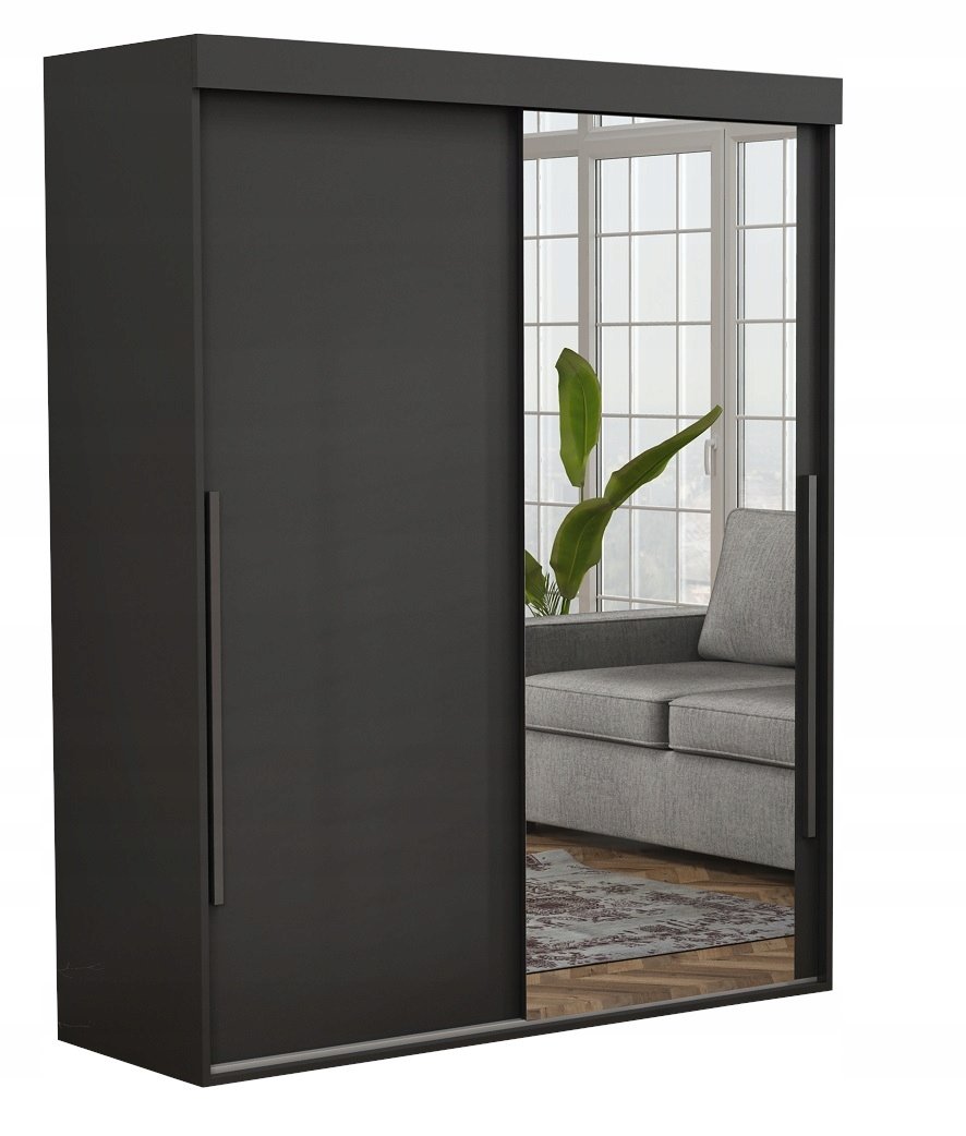 Szafa Przesuwna ALLAM SLIM Lustro Czarne Uchwyty 200x202x45.5 CZARNA