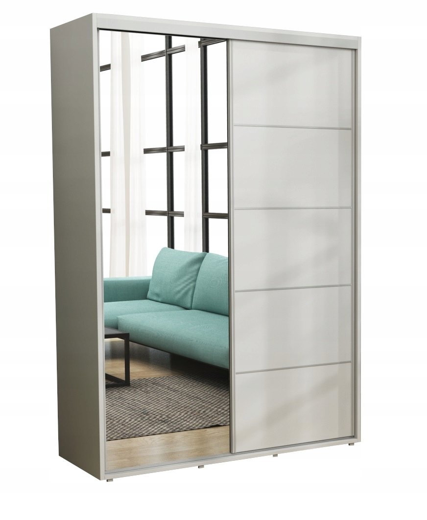 Nowoczesna Szafa Przesuwna Iga Paski Alu Lustro120x242 Biała Wysoka/Pojemna