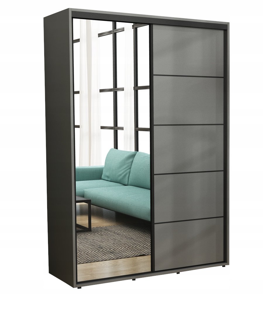 Szafa Przesuwna Iga Paski Czarne LUSTRO 160x242 Antracyt /Różne Wymiary