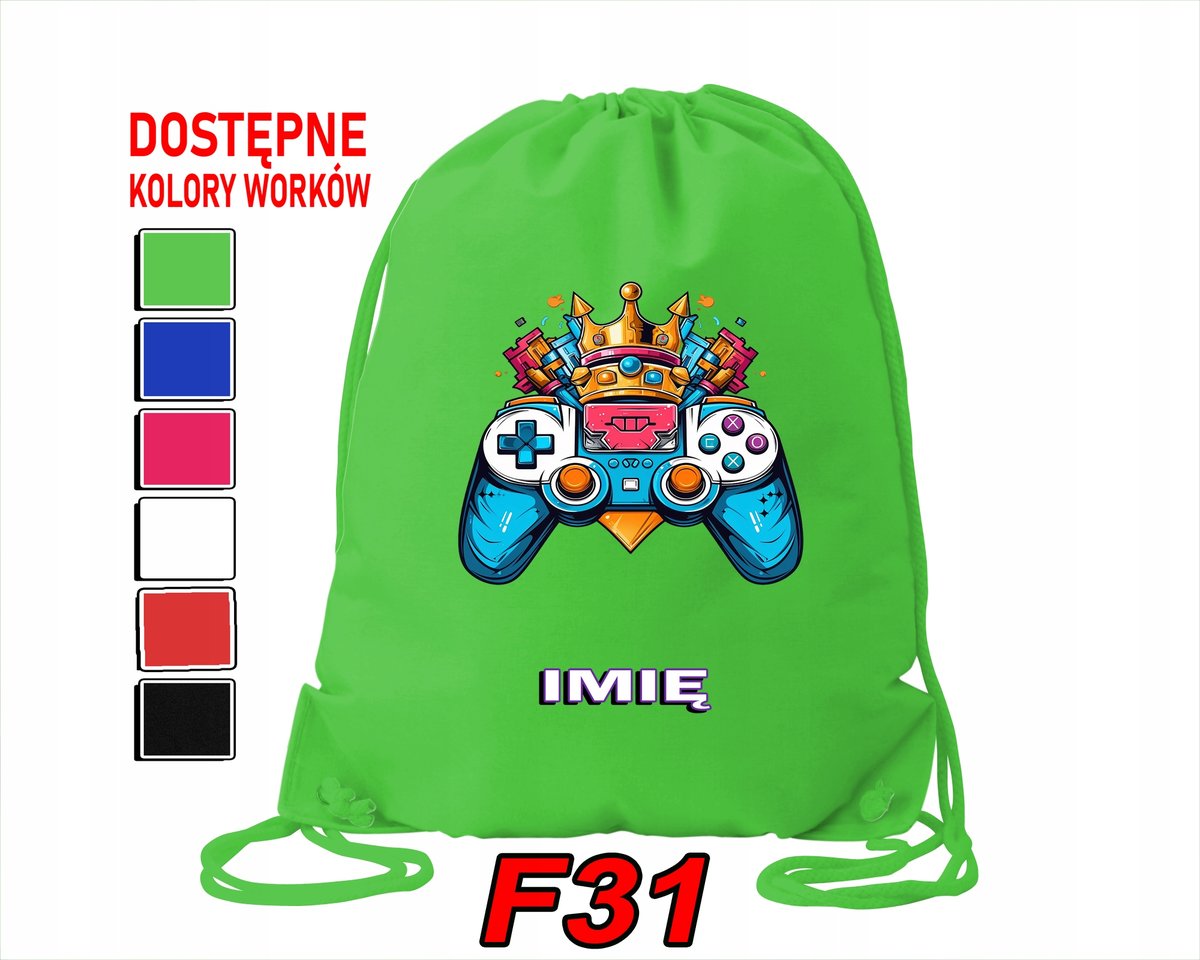 WOREK SZKOLNY NA WF TRENING SPORTOWY Z NADRUKIEM GAME PAD - IMIĘ