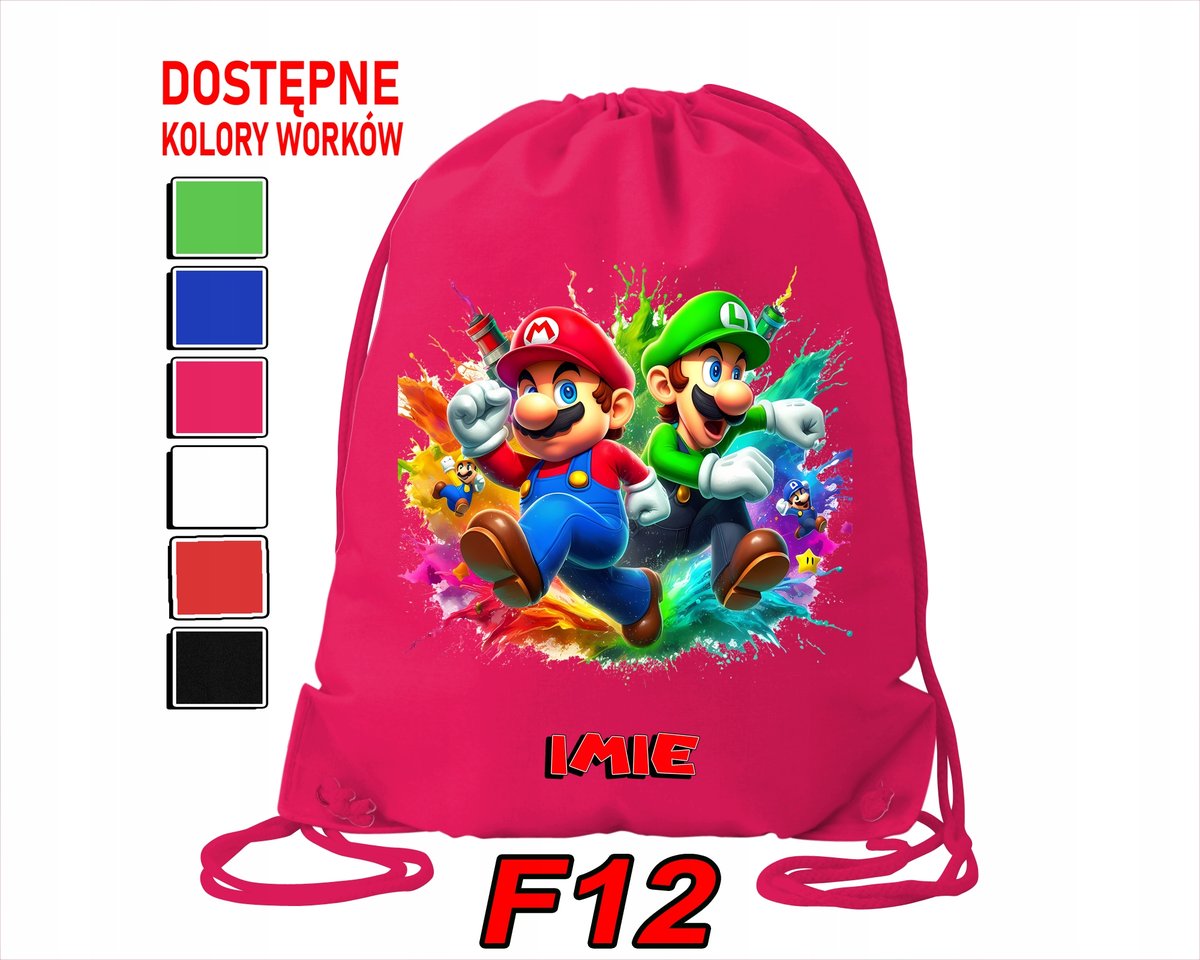 WOREK SZKOLNY NA WF TRENING SPORTOWY Z NADRUKIEM SUPER MARIO - IMIĘ