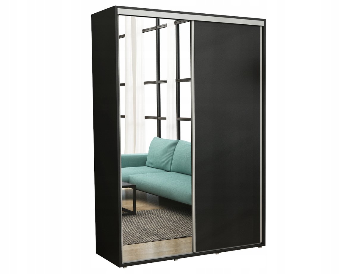 Nowoczesna Szafa Przesuwna Iga LUSTRO 140 x 242 Czarna/Pojemna