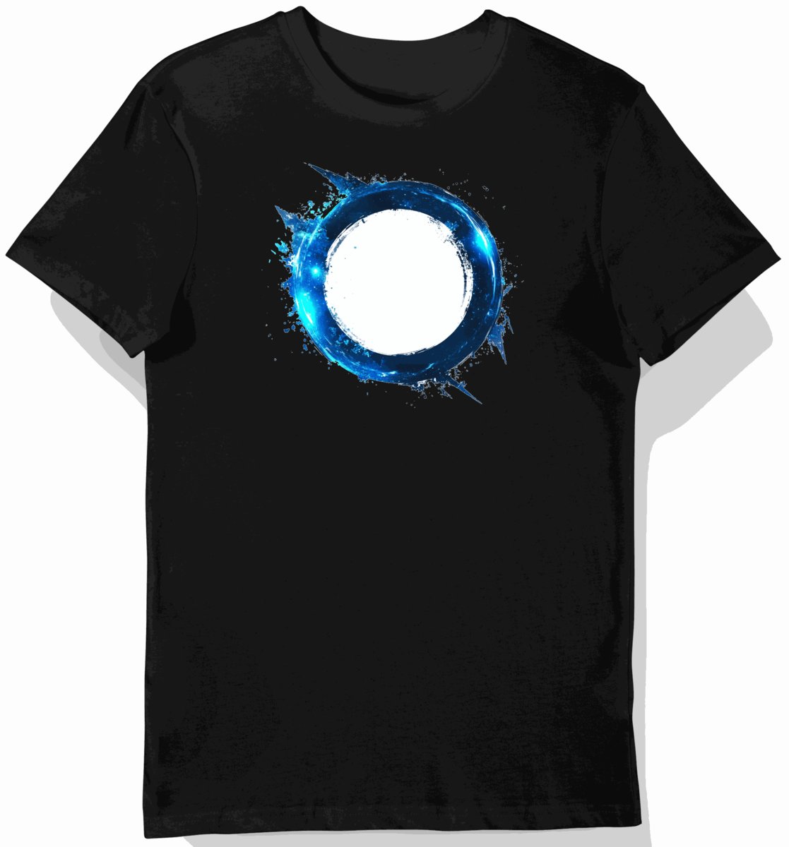 Koszulka męska czarna z nadrukiem esportowym w niebieskich tonach L