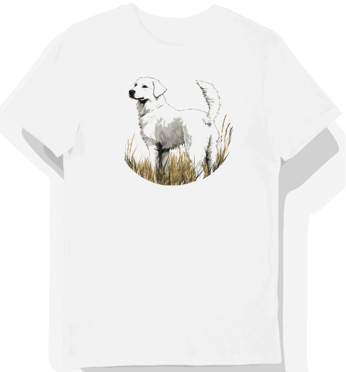 Koszulka męska biała z motywem eleganckiego psa Kuvasz L