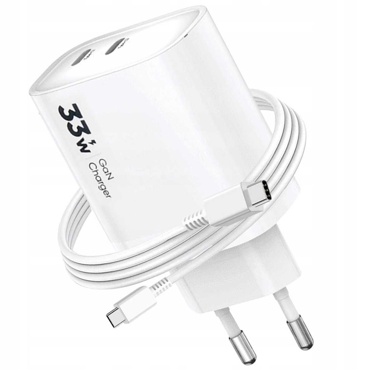 Ładowarka sieciowa VIDVIE PLE260 2xType-C + kabel Type-C/Type-C 3A 33W GaN compatible PD20W biały