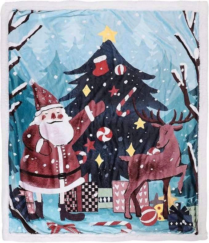 Koc Polarowy Świąteczny Miękki Dwustronny 127 x 152 cm Niebieski