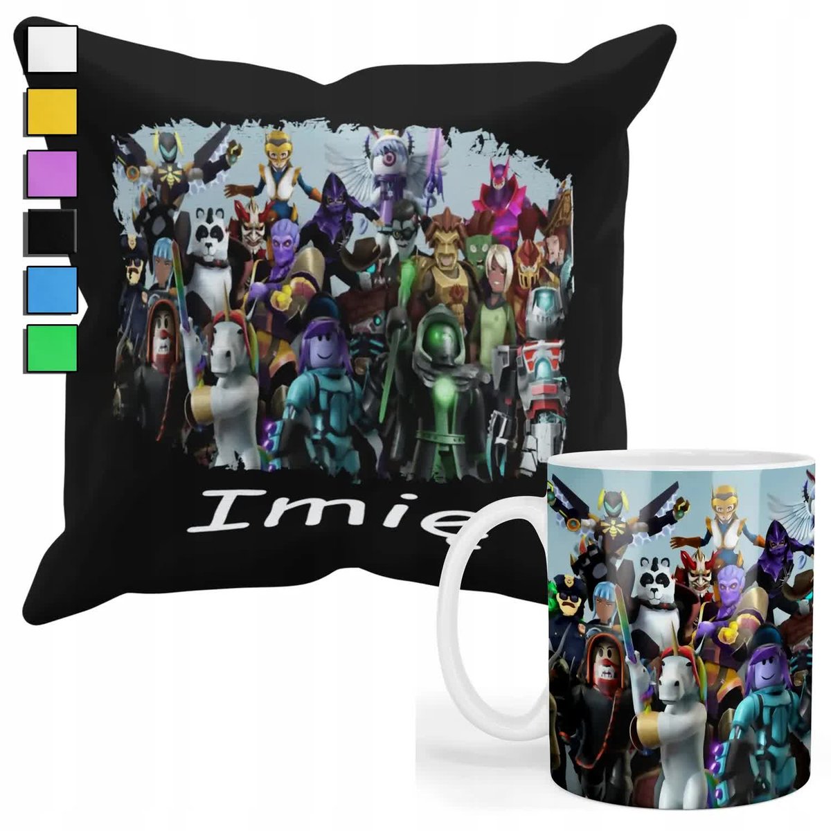 ZESTAW KUBEK + PODUSZKA Z POSZEWKĄ- PREZENT DLA FANA GRY ROBLOX+ IMIĘ