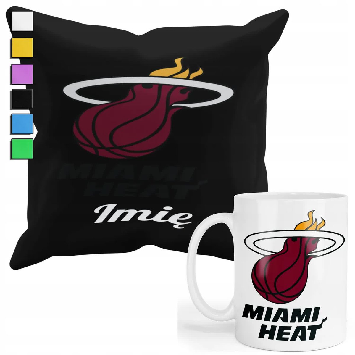 ZESTAW KUBEK + PODUSZKA Z POSZEWKĄ- PREZENT DLA FANA NBA MIAMI HEAT + IMIĘ
