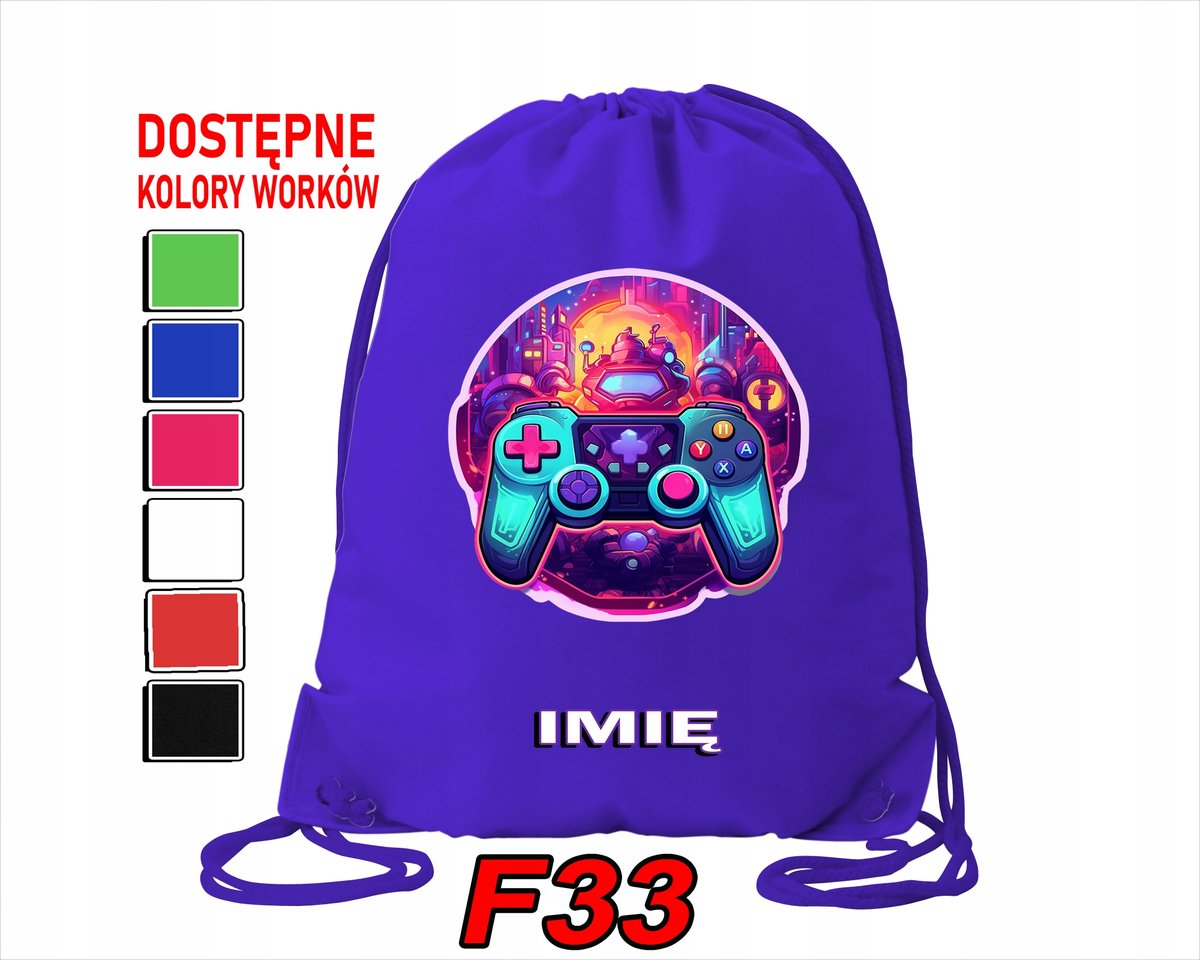 WOREK SZKOLNY NA WF TRENING SPORTOWY Z NADRUKIEM GAME PAD - IMIĘ