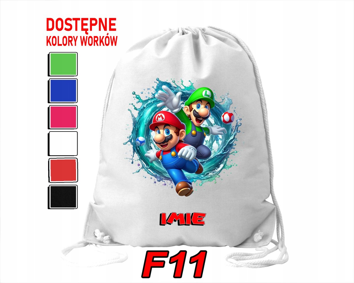 Worek Szkolny Na Wf Trening Sportowy Z Nadrukiem Super Mario - Imię