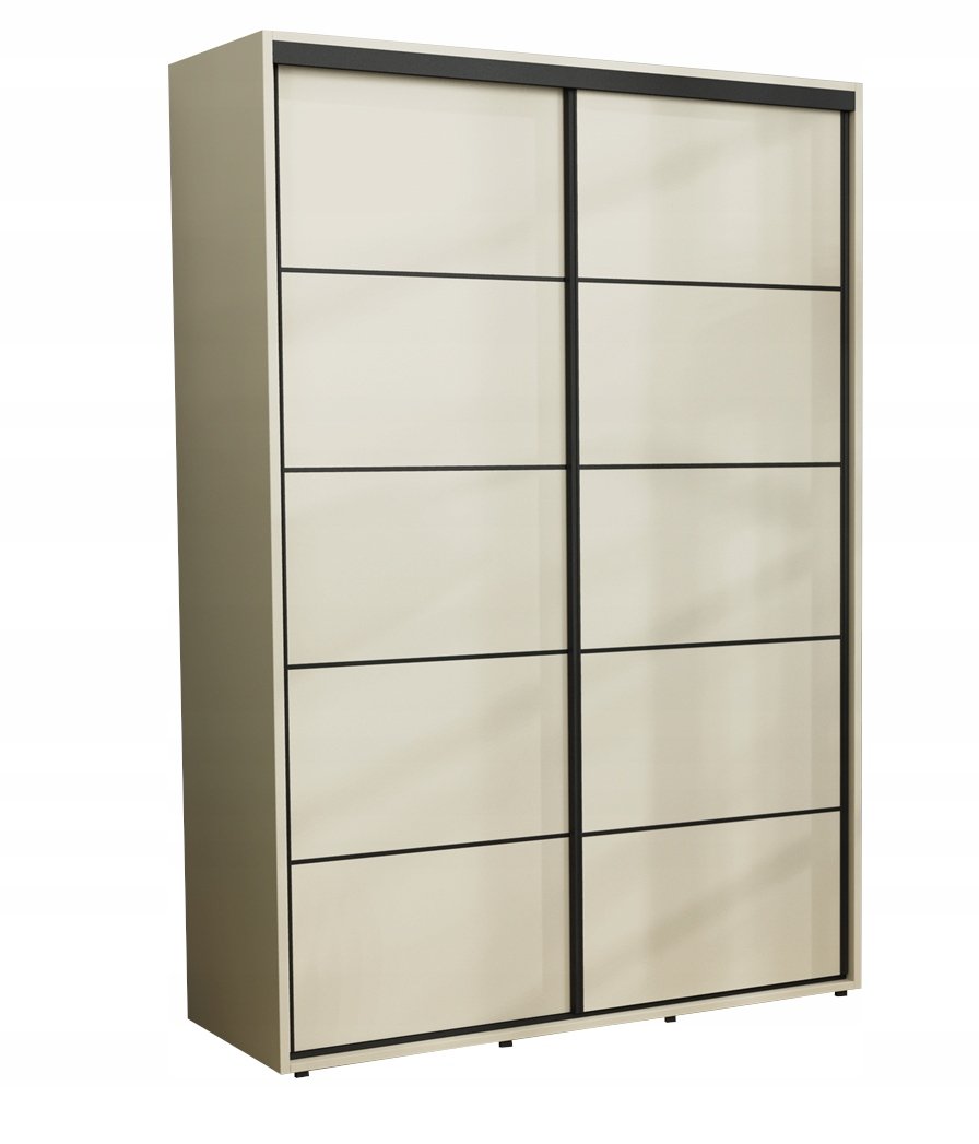 Nowoczesna Szafa Przesuwna Iga Paski Czarne 130x242 Krem Wyposażenie