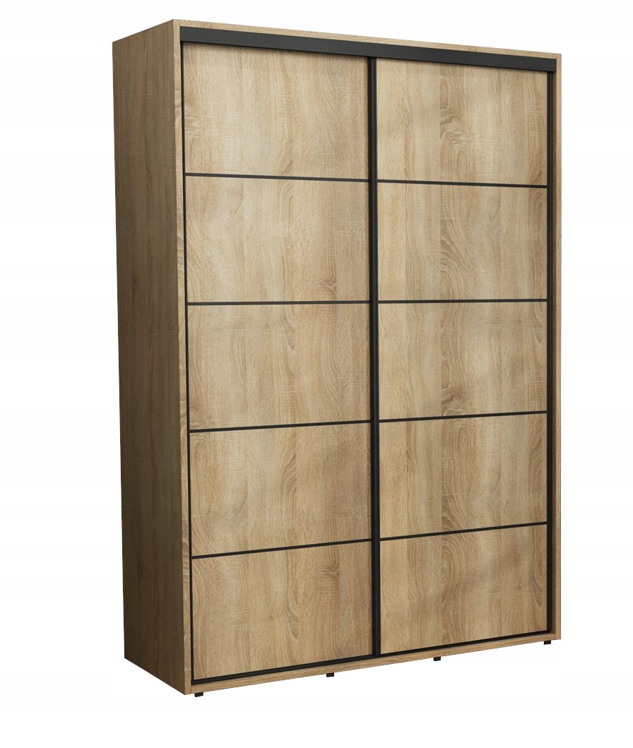 Nowoczesna Szafa Przesuwna Iga Paski Czarne 170x242 Sonoma Drążki