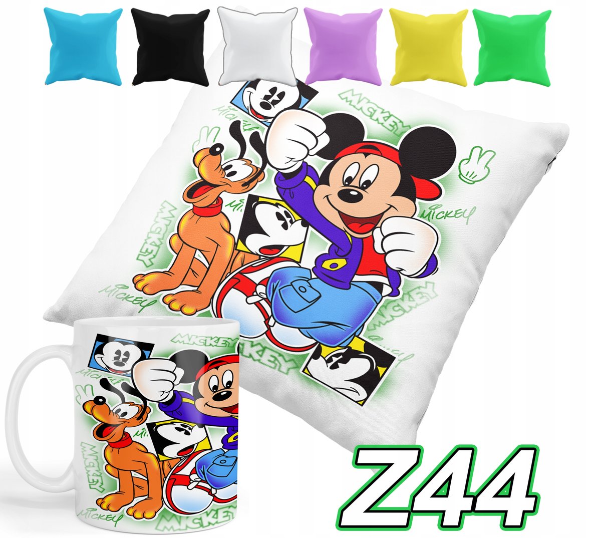 ZESTAW KUBEK + POSZEWKA Z NADRUKIEM MYSZKA MICKEY MINNIE MIKI + IMIĘ