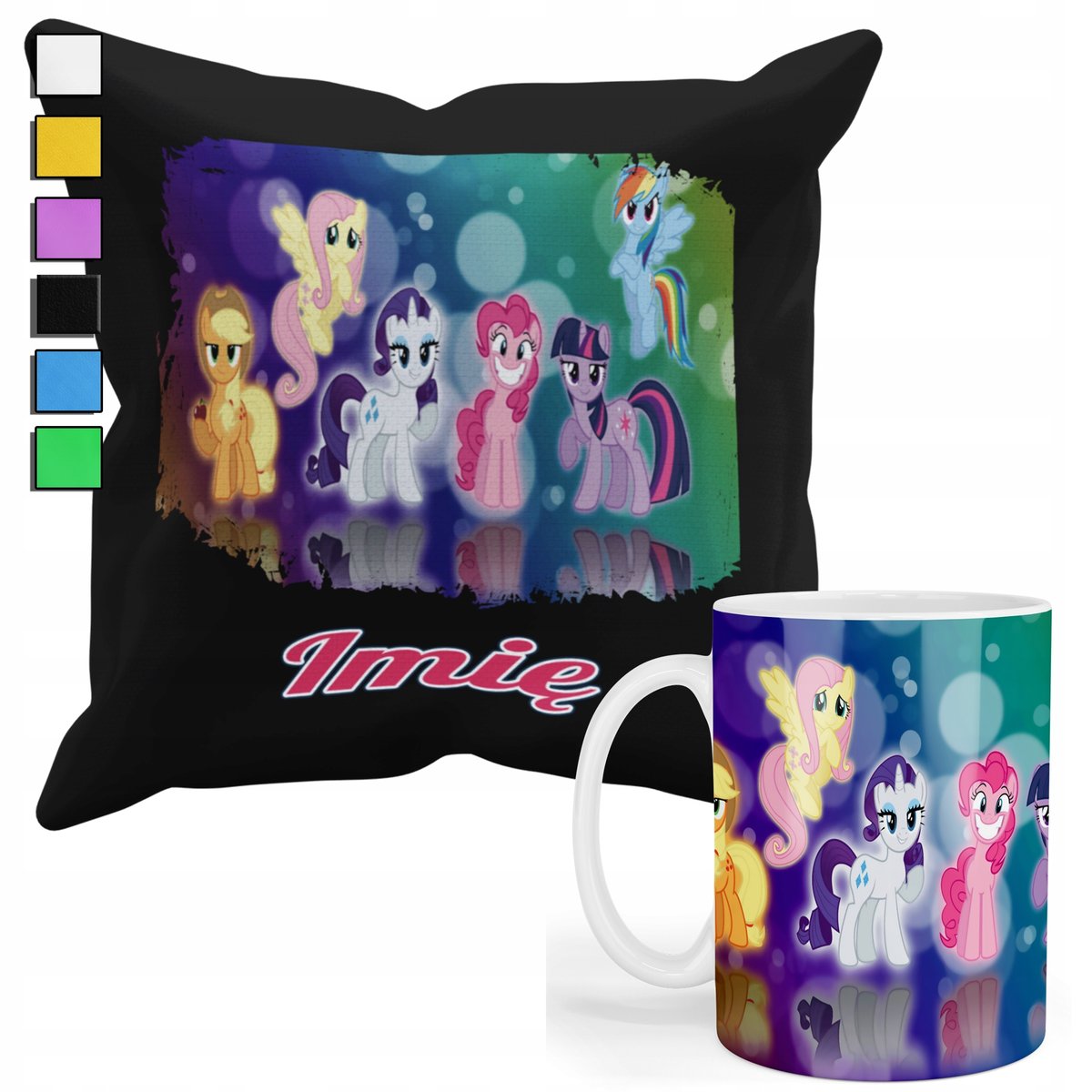 ZESTAW KUBEK + PODUSZKA Z POSZEWKĄ- PREZENT DLA FANA MY LITLLE PONY + IMIĘ