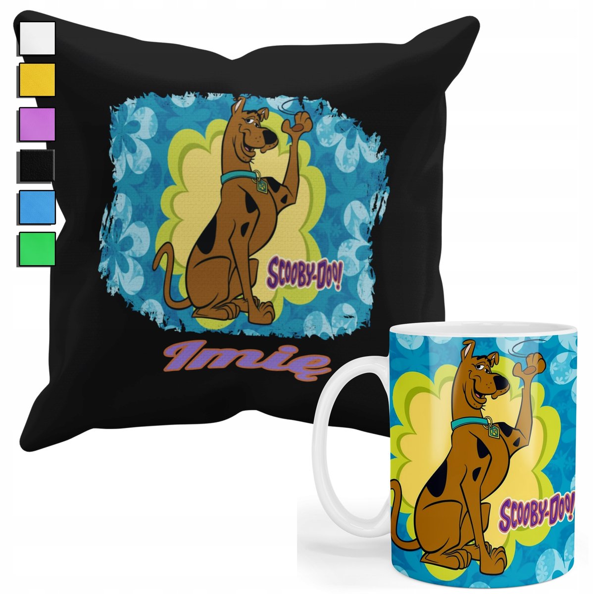 ZESTAW KUBEK + POSZEWKA Z NADRUKIEM-DLA FANA PREZENT SCOOBY DOO +IMIĘ