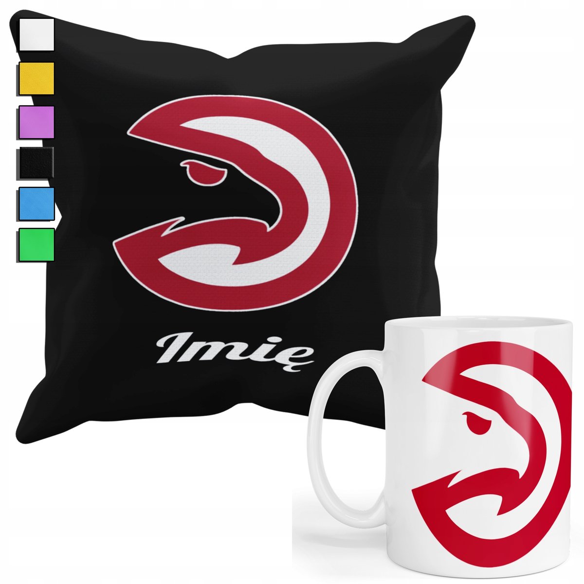 ZESTAW KUBEK + POSZEWKA Z NADRUKIEM-DLA FANA NBA ATLANTA HAWKS BASKET +IMIĘ