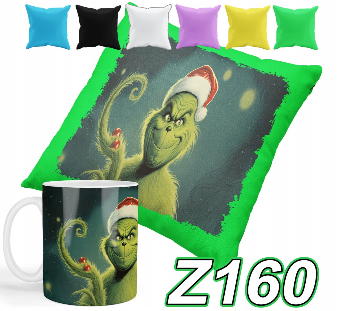 ZESTAW KUBEK + POSZEWKA Z NADRUKIEM GRINCH ŚWIĘTA PREZENTY + IMIĘ