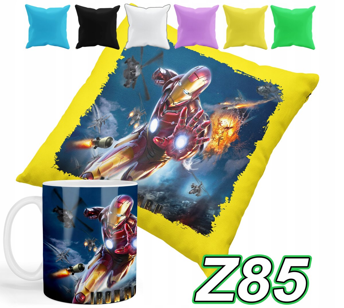 ZESTAW KUBEK + POSZEWKA Z NADRUKIEM IRON MAN AVENGERS MARVEL + IMIĘ