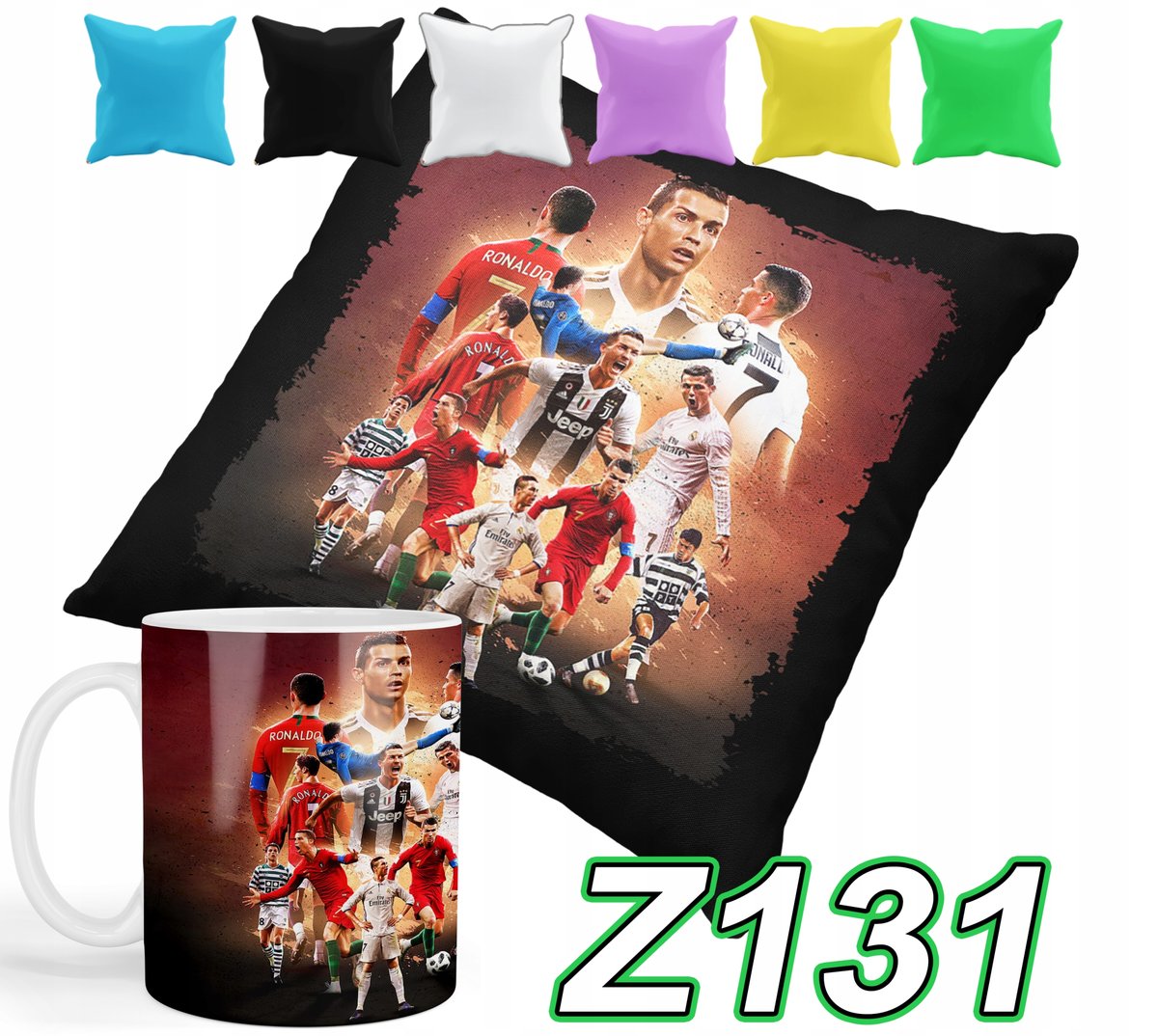 ZESTAW KUBEK + POSZEWKA Z NADRUKIEM CRISTIANO RONALDO CR7 + IMIĘ