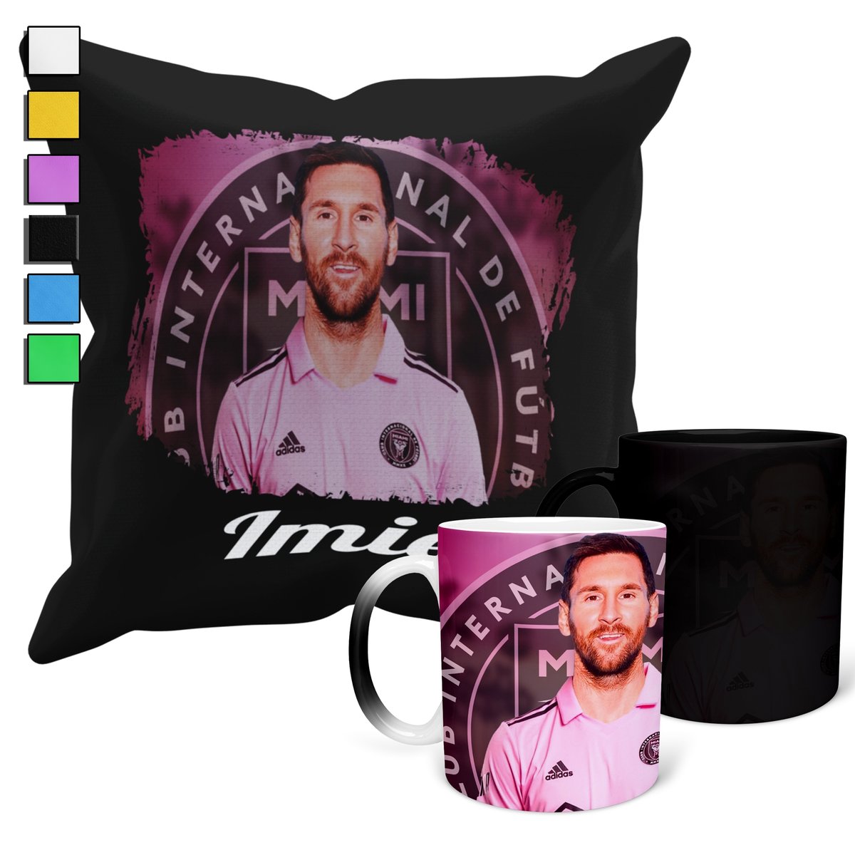 ZESTAW KUBEK MAGICZNY + POSZEWKA Z PODUSZKĄ- MESSI ARGENTYNA PIŁKA + IMIĘ