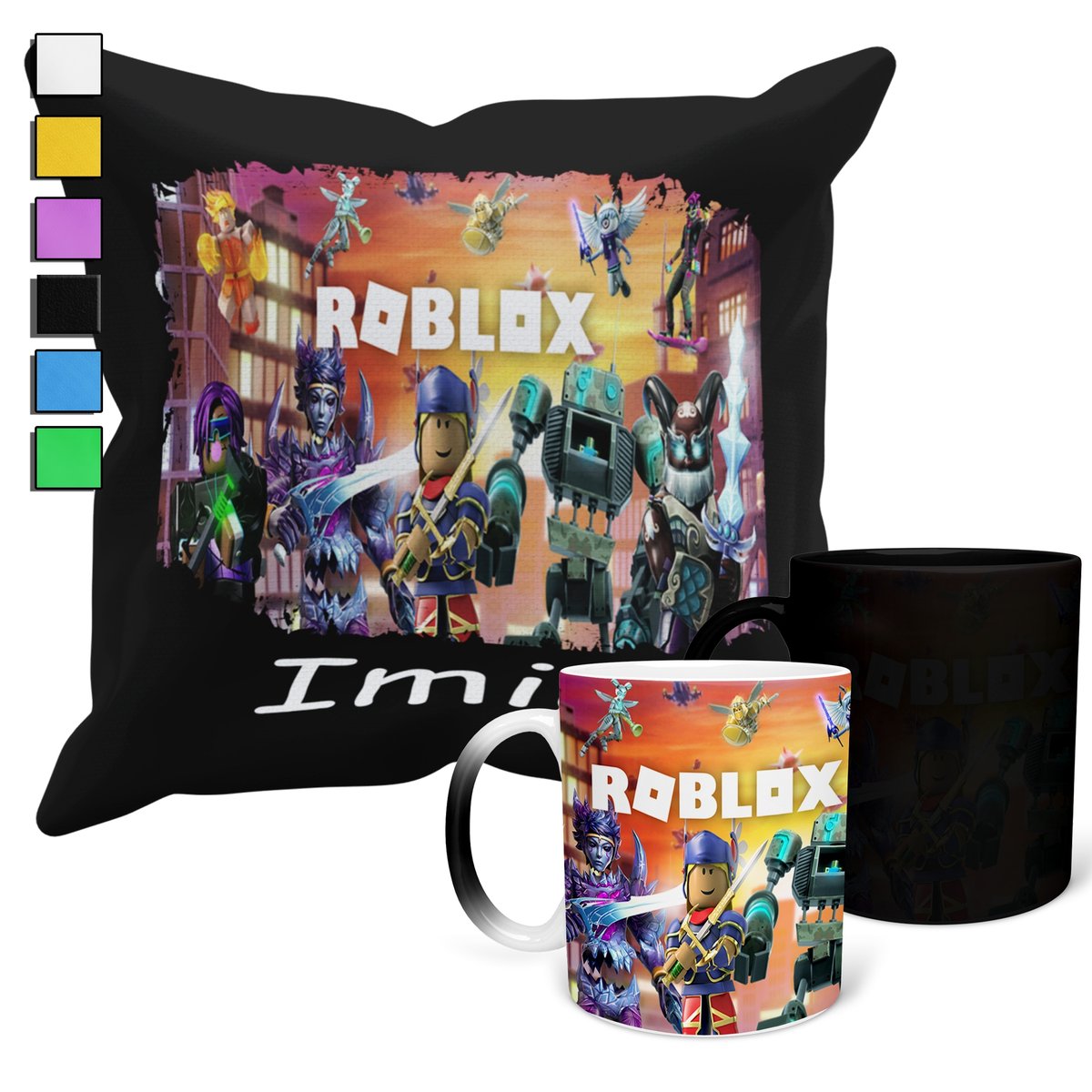 ZESTAW KUBEK MAGICZNY + POSZEWKA Z PODUSZKĄ- ROBLOX GRY PREZENT + IMIĘ