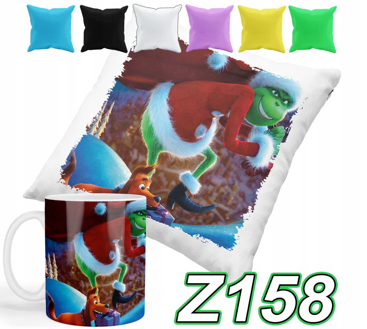 ZESTAW KUBEK + POSZEWKA Z PODUSZKĄ GRINCH ŚWIĘTA + IMIĘ