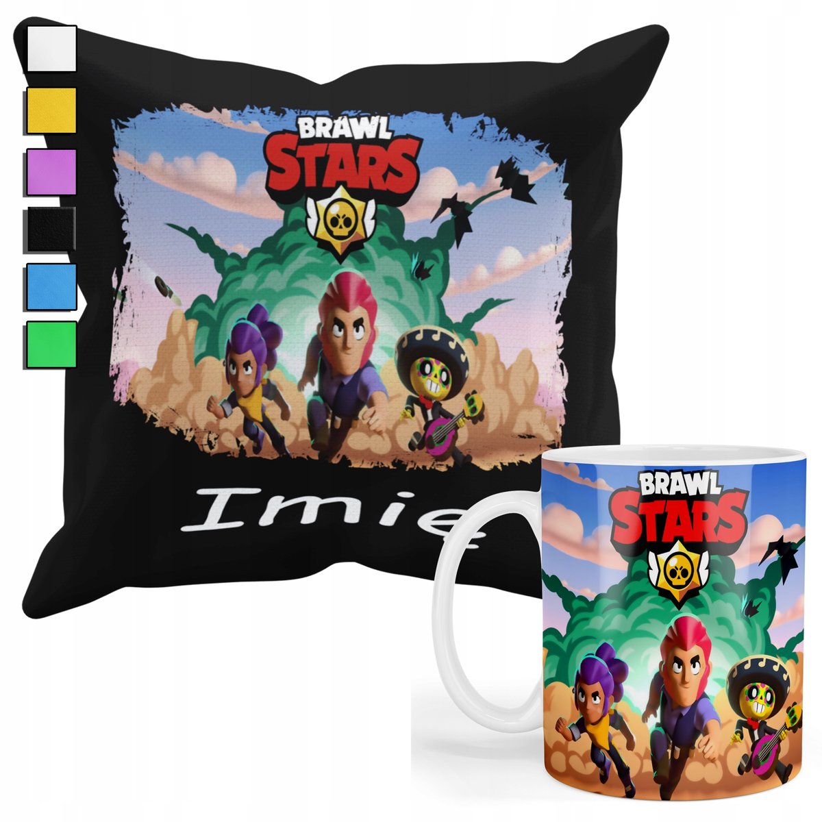 ZESTAW KUBEK + PODUSZKA Z POSZEWKĄ- PREZENT DLA FANA GRY BRAŁL STAR + IMIĘ