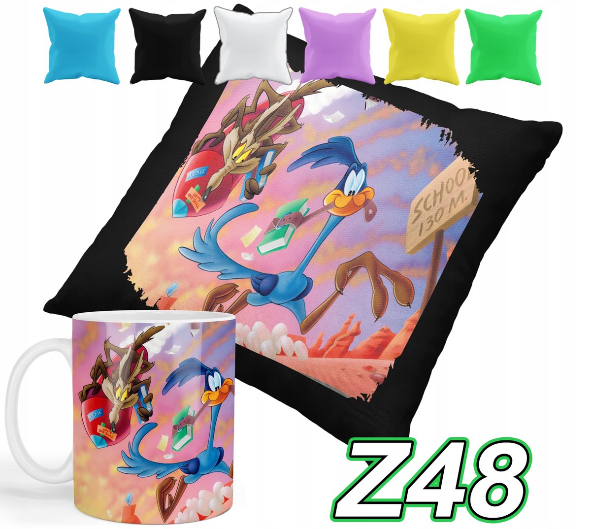 ZESTAW KUBEK + POSZEWKA Z NADRUKIEM STRUŚ PĘDZIWIATR KOJOT + IMIĘ